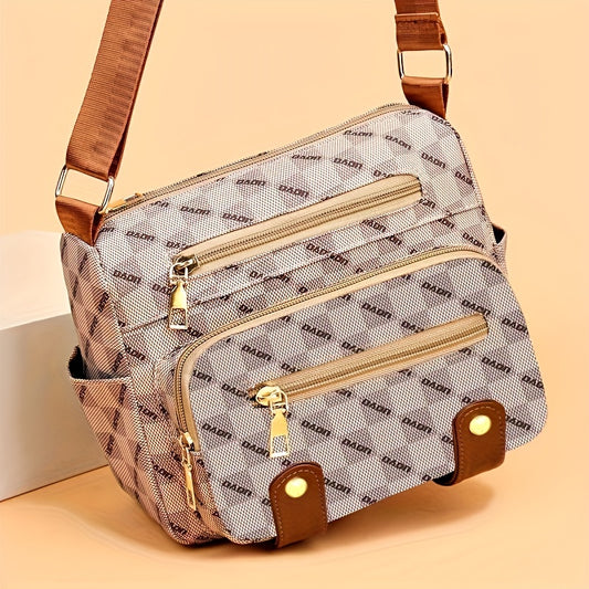 Plaid Pattern Crossbody Bag, Women's Multi Pockets Purse, Studded Decor Faux Leather Shoulder Bag